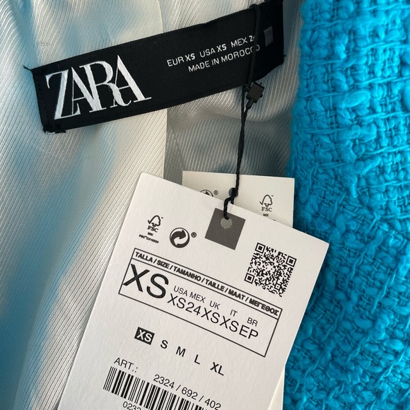 Zara Double Breasted Textured Blazer Blue/turquoise - Picture 4 of 4